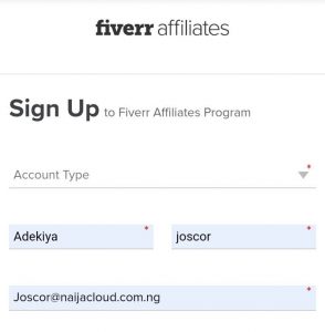 Fiverr affiliate form