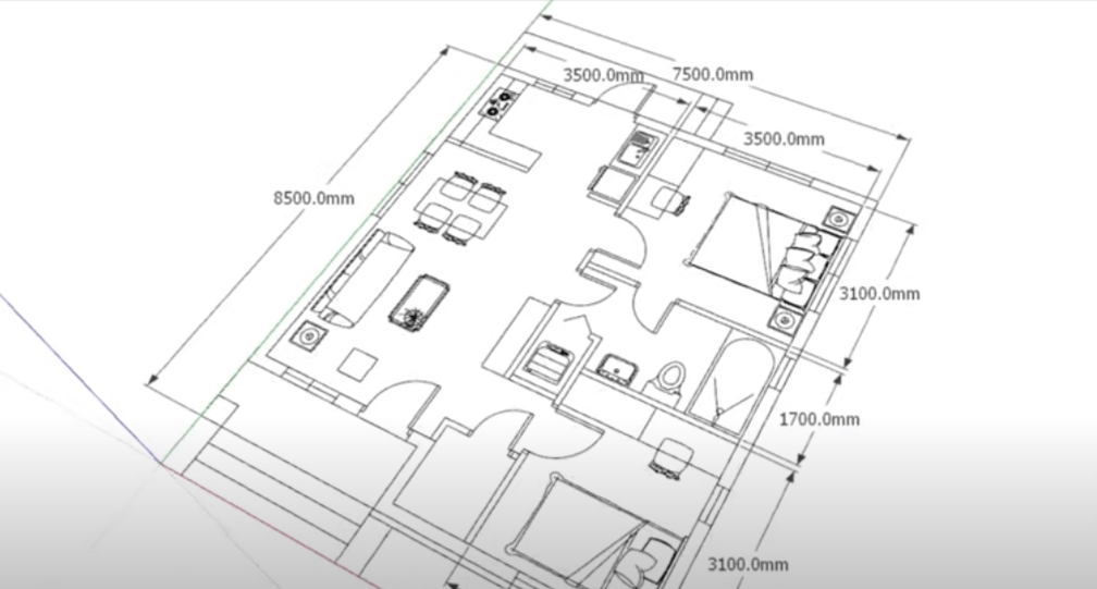 2 bedroom flat plan drawing in Nigeria